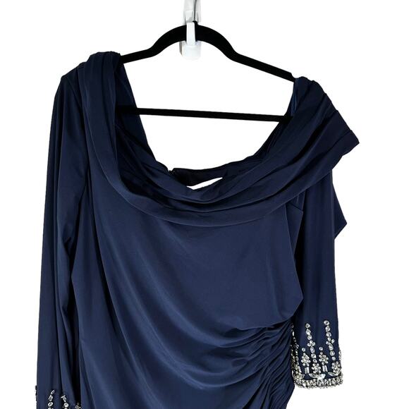 Mac Duggal NewWomen's One Shoulder Long Sleeve Jersey Gown Midnight Size 16 - Picture 6 of 15